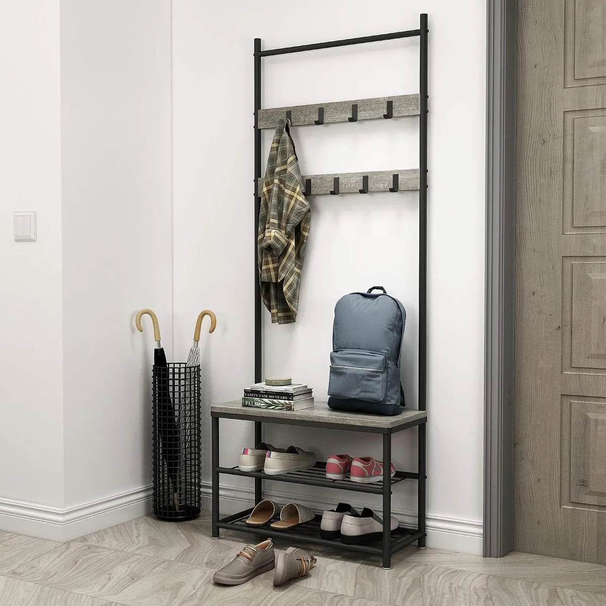 Coat Rack Stand Shoe Clothes Storage Bench - Image 4