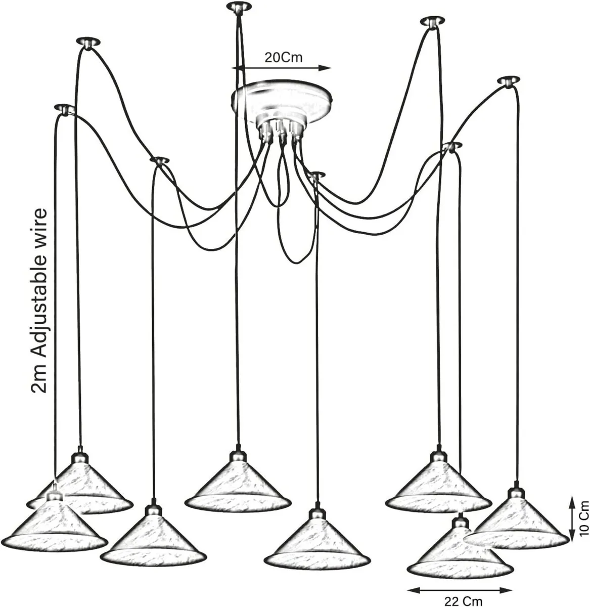 8 Heads Spider Pendant Light Industrial Metal Cone - Image 2