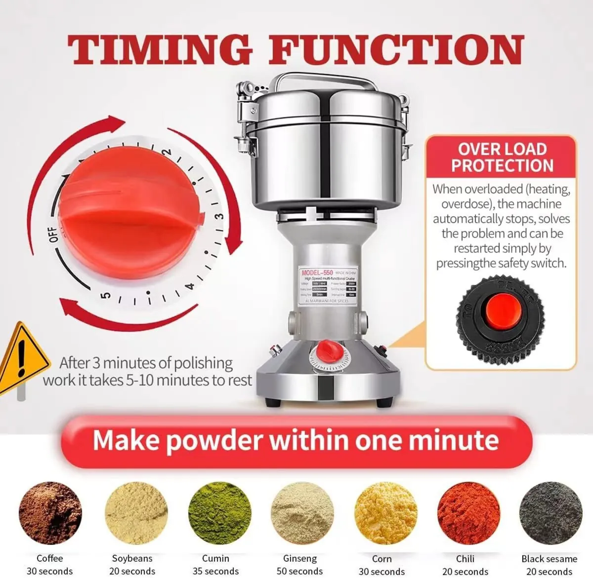 Grain Mill Grinder 550g High Speed 25000r Min - Image 2