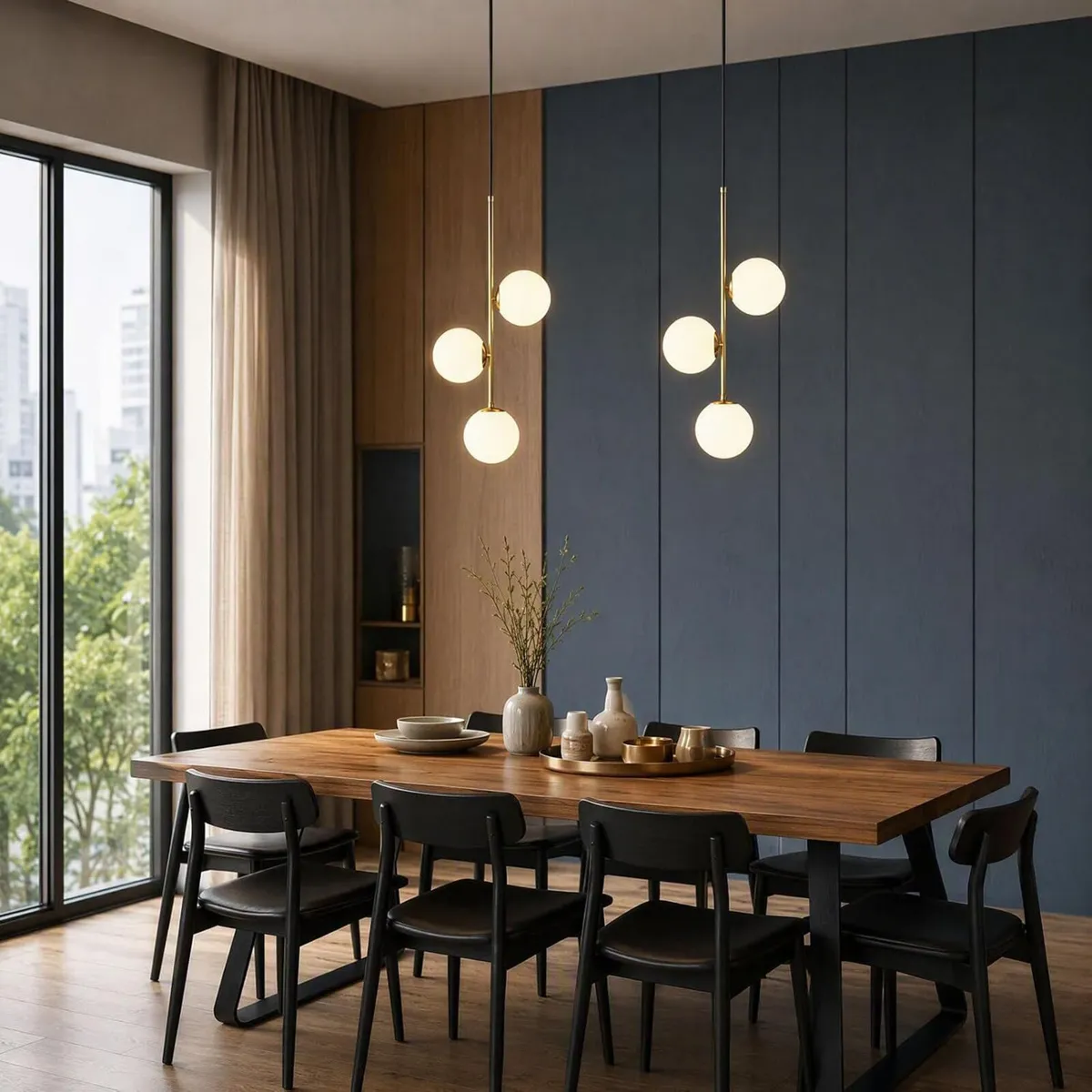 3-Light Globe Glass Pendant Light Ball Brass Matel - Image 3
