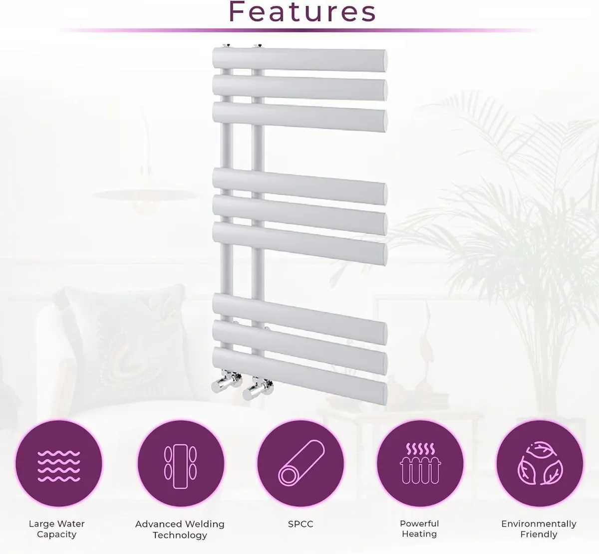 Towel Radiator 820 X 500 Heated Rail Vertical - Image 3