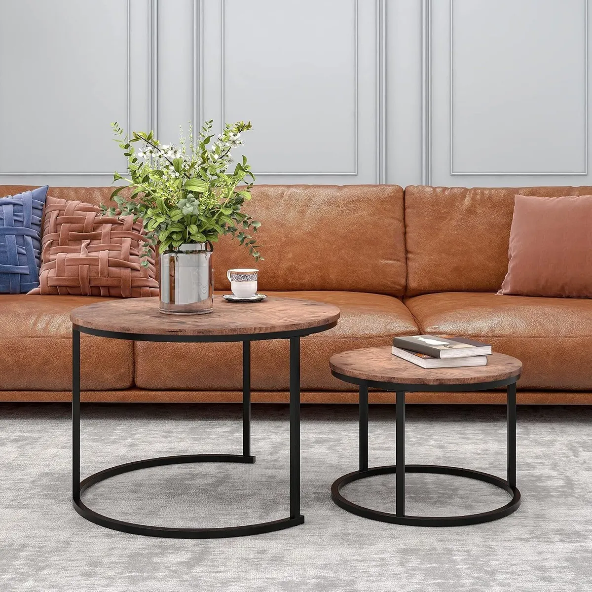 Round Nesting Coffee Table for Living Room (Set - Image 4