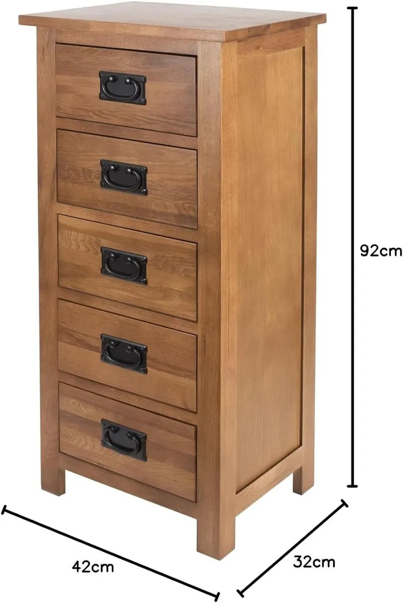 Chest of Drawers Oak 5 Cabinet Narrow Storage - Image 2