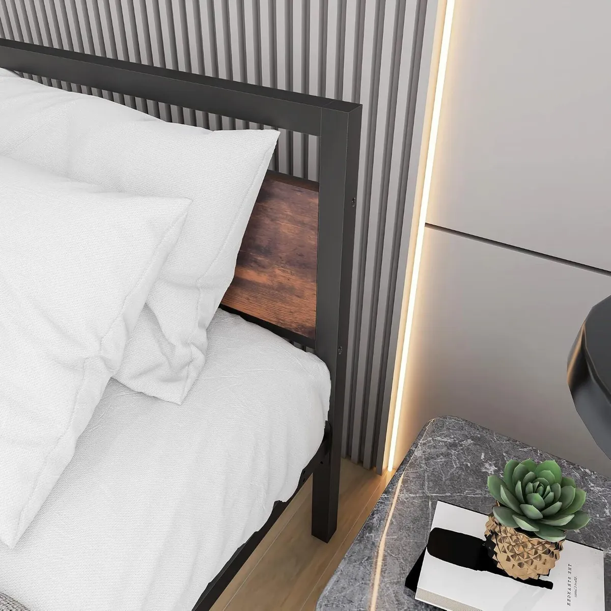 Bed Frame with Wood Headboard - Image 4