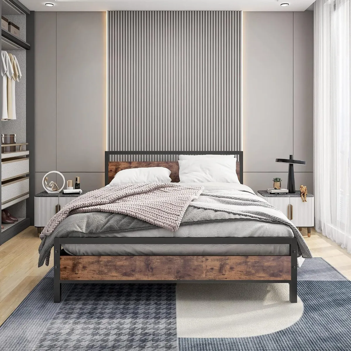 Bed Frame with Wood Headboard - Image 1