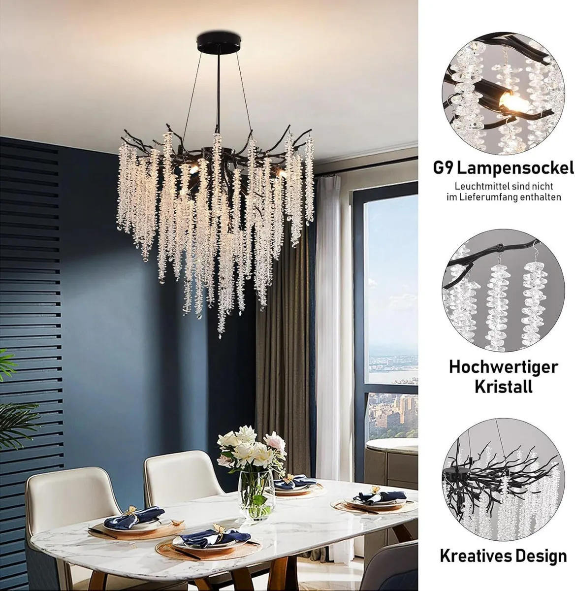 Modern Tree Branch Crystal Chandelier 23.6" - Image 4