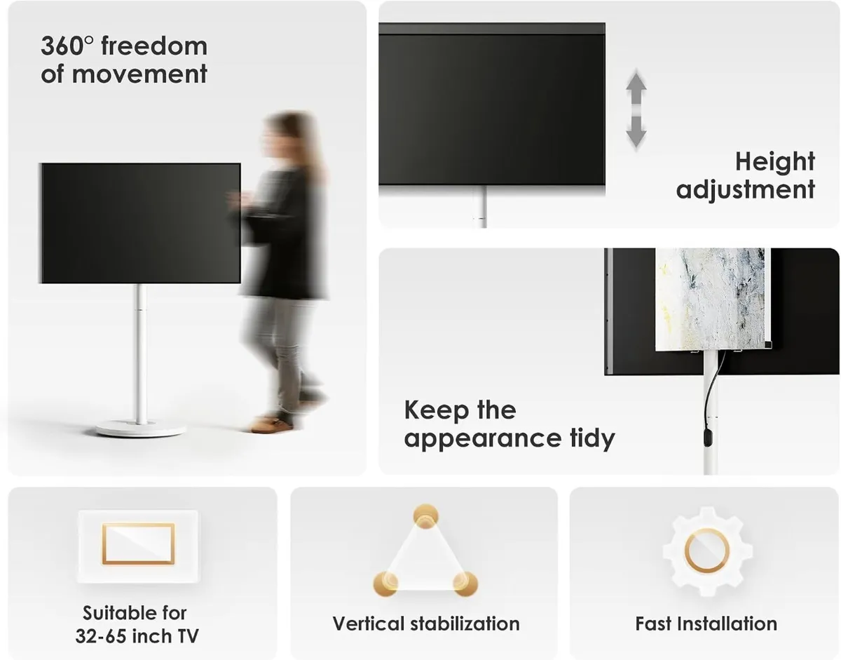 TV Floor Stand with Wheels for 32-65 Inch - Image 3
