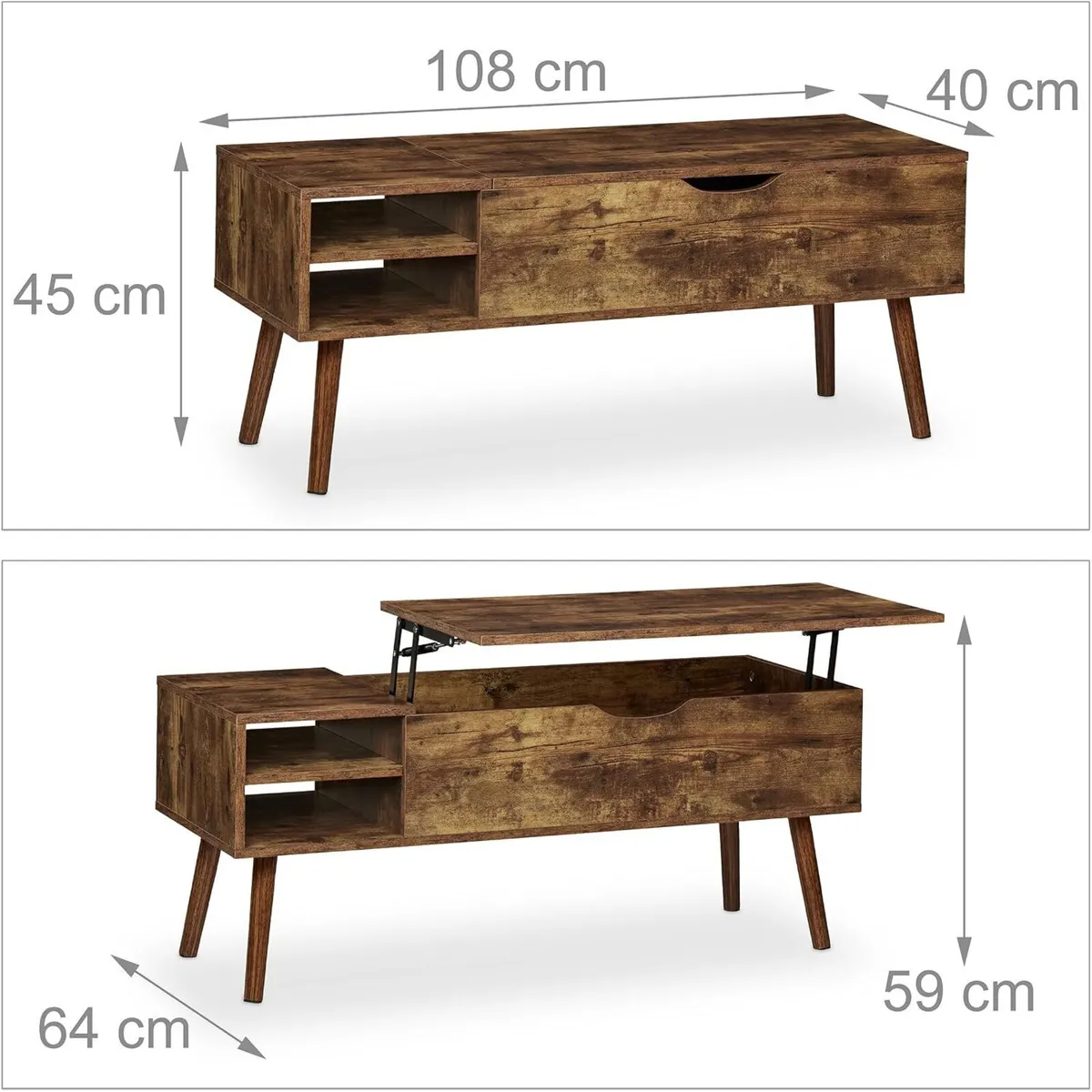Coffee Table with Lift Top 2 Side Sections - Image 3