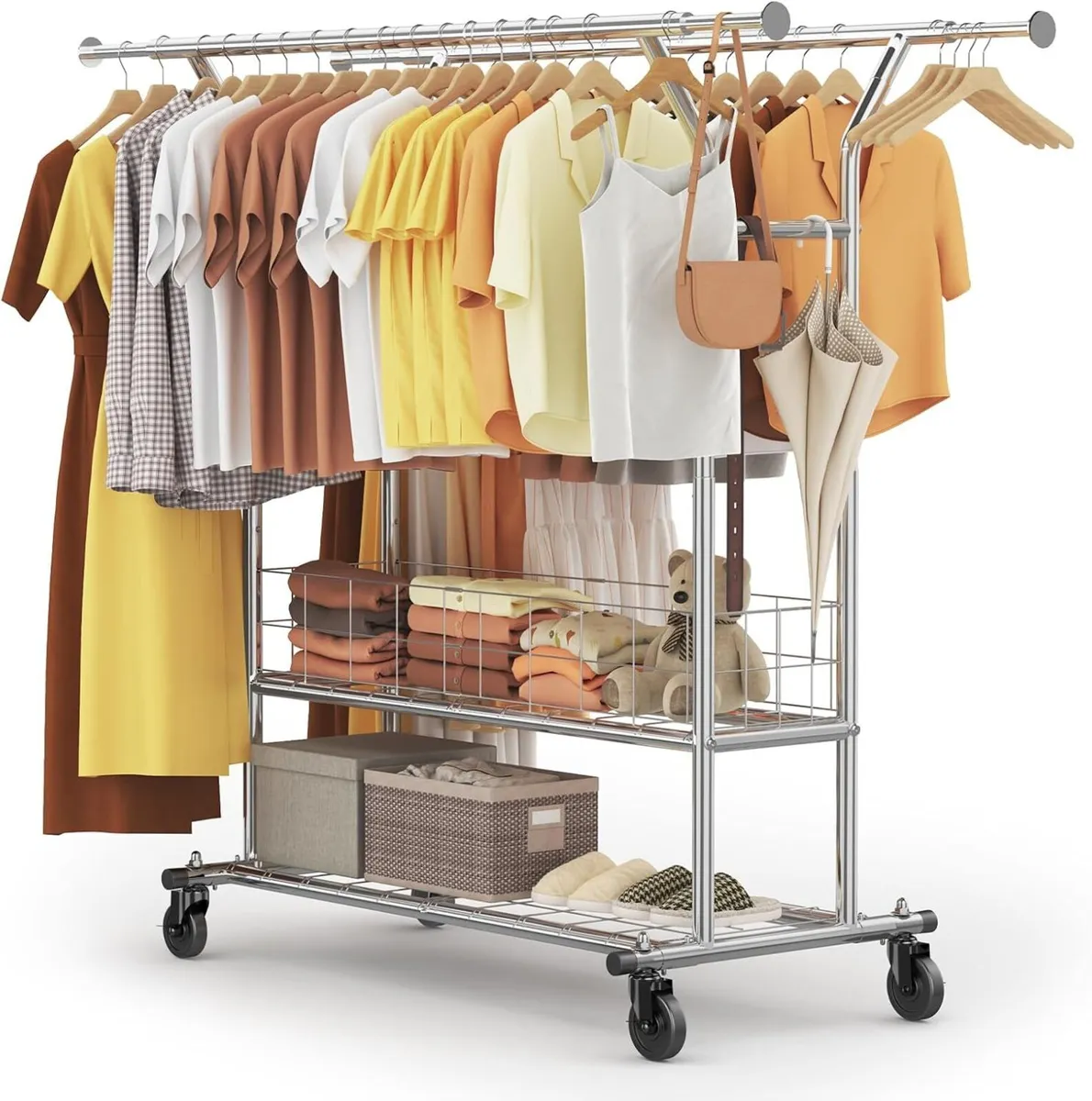 Heavy Duty Double Rail Clothes Rack on Wheels - Image 1