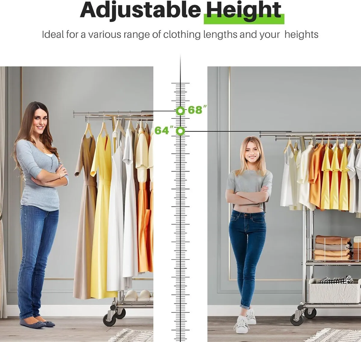 Heavy Duty Double Rail Clothes Rack on Wheels - Image 4