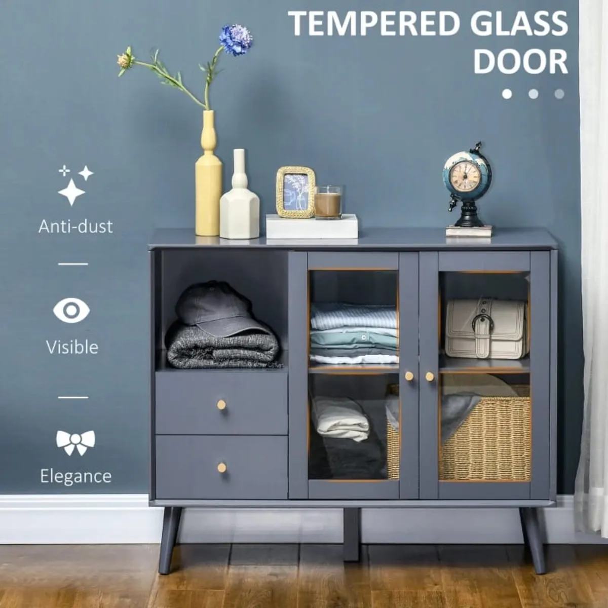 Sideboard Buffet, Storage Cabinet with Drawers, Op - Image 4
