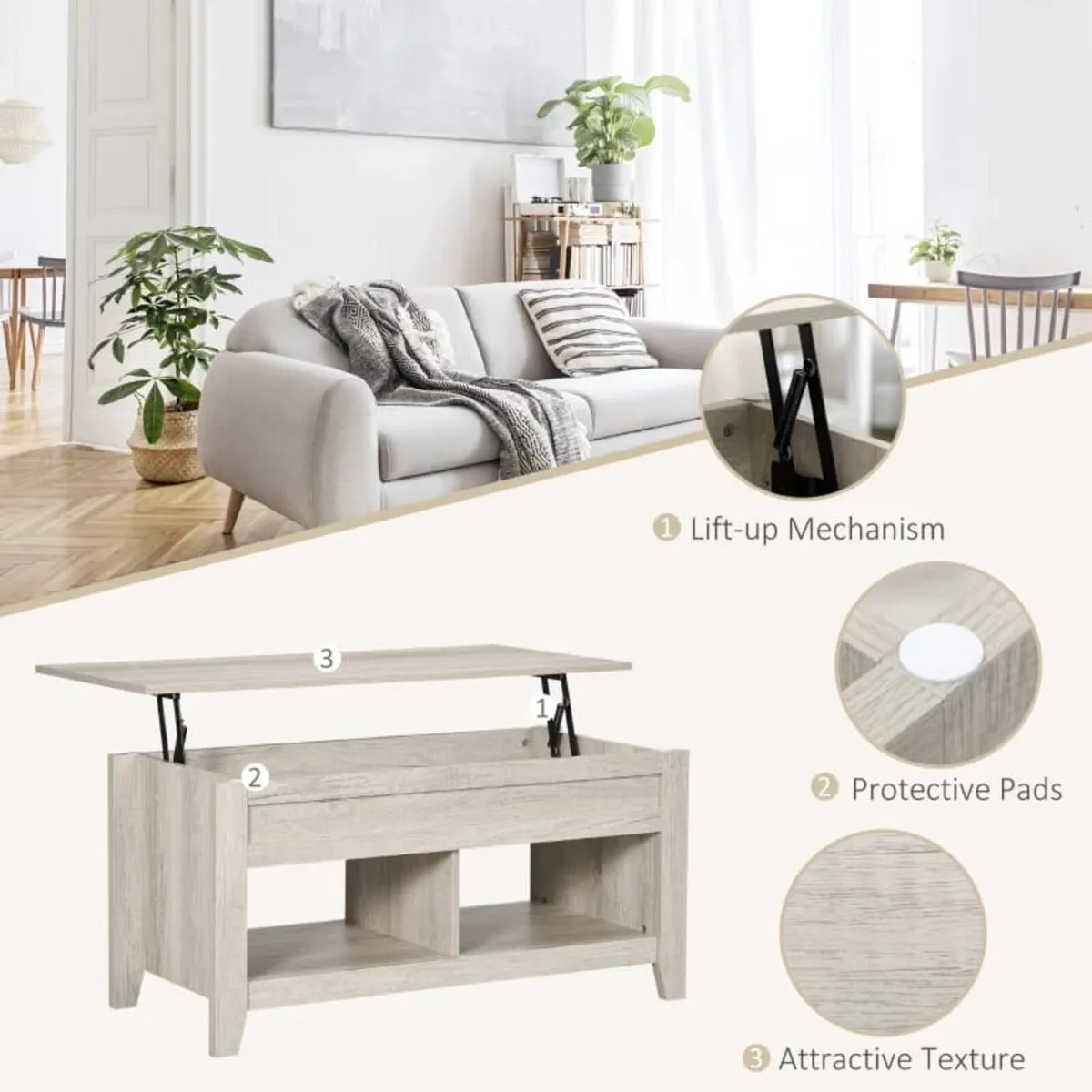 Lift Top Coffee Table w/ Hidden Storage Compartmen - Image 3