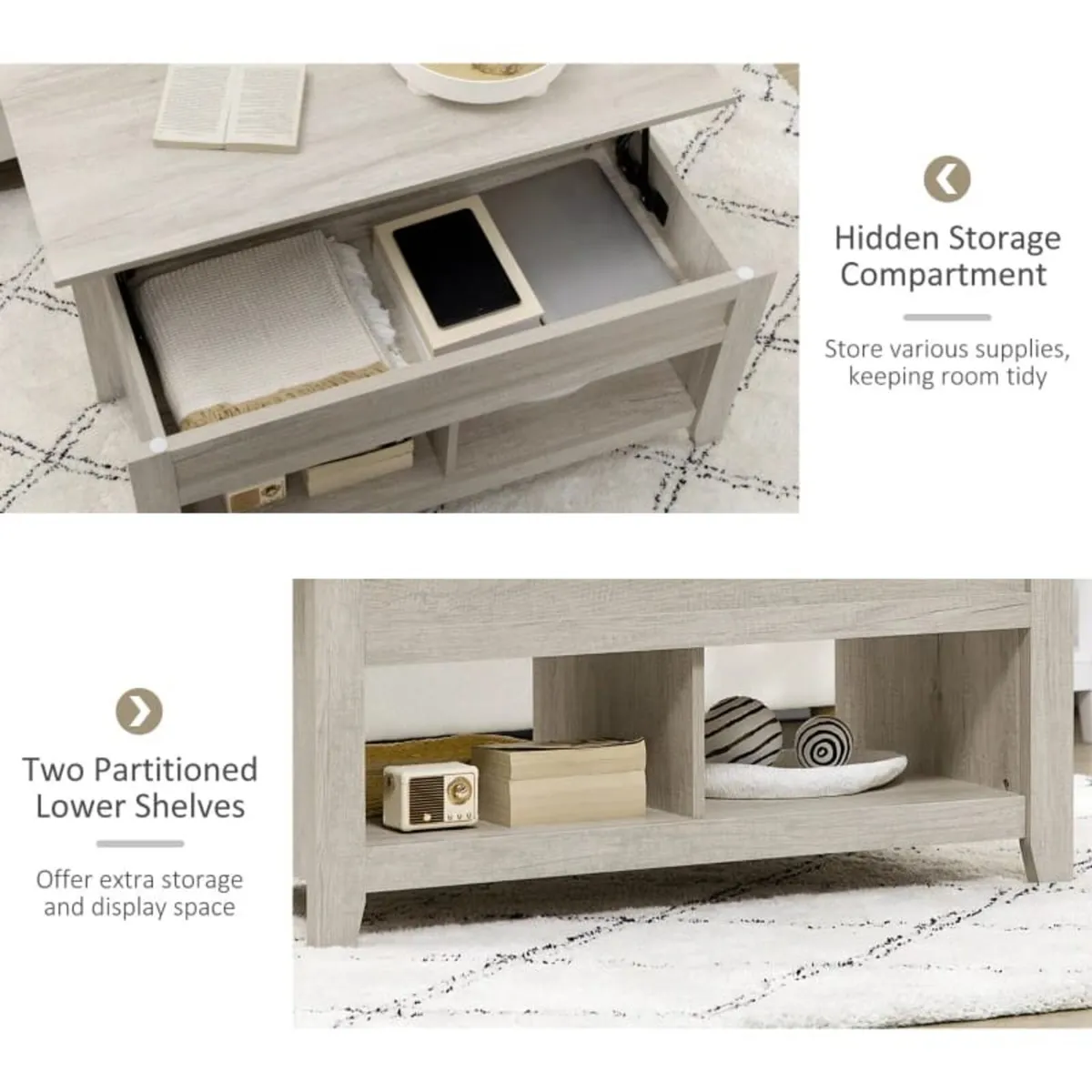 Lift Top Coffee Table w/ Hidden Storage Compartmen - Image 4