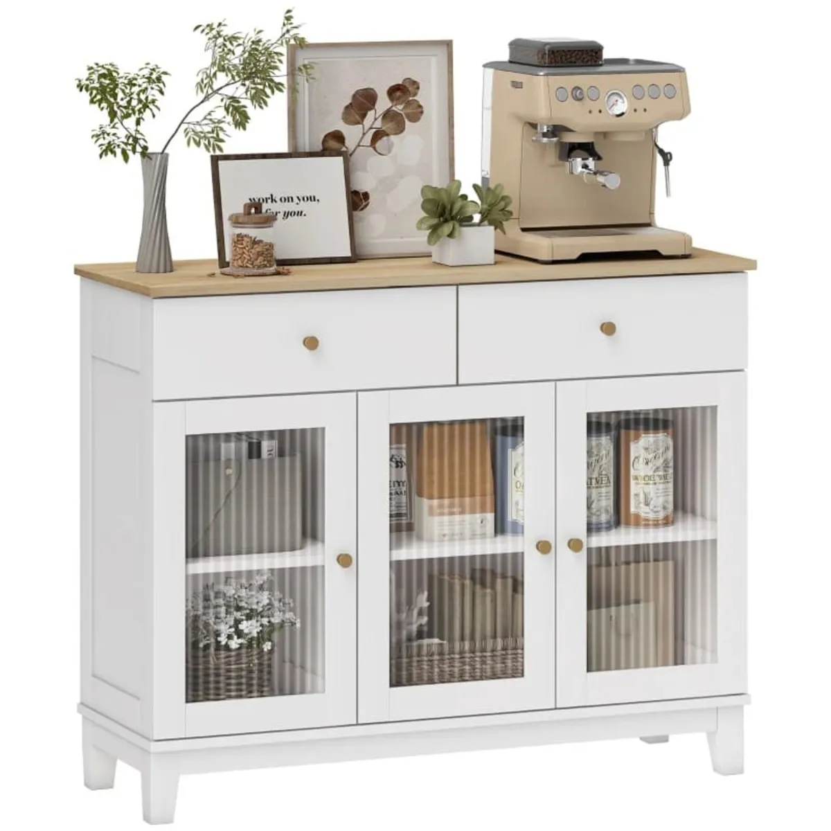 Sideboard with 2 ribbed tempered glass doors, 2 dr - Image 1
