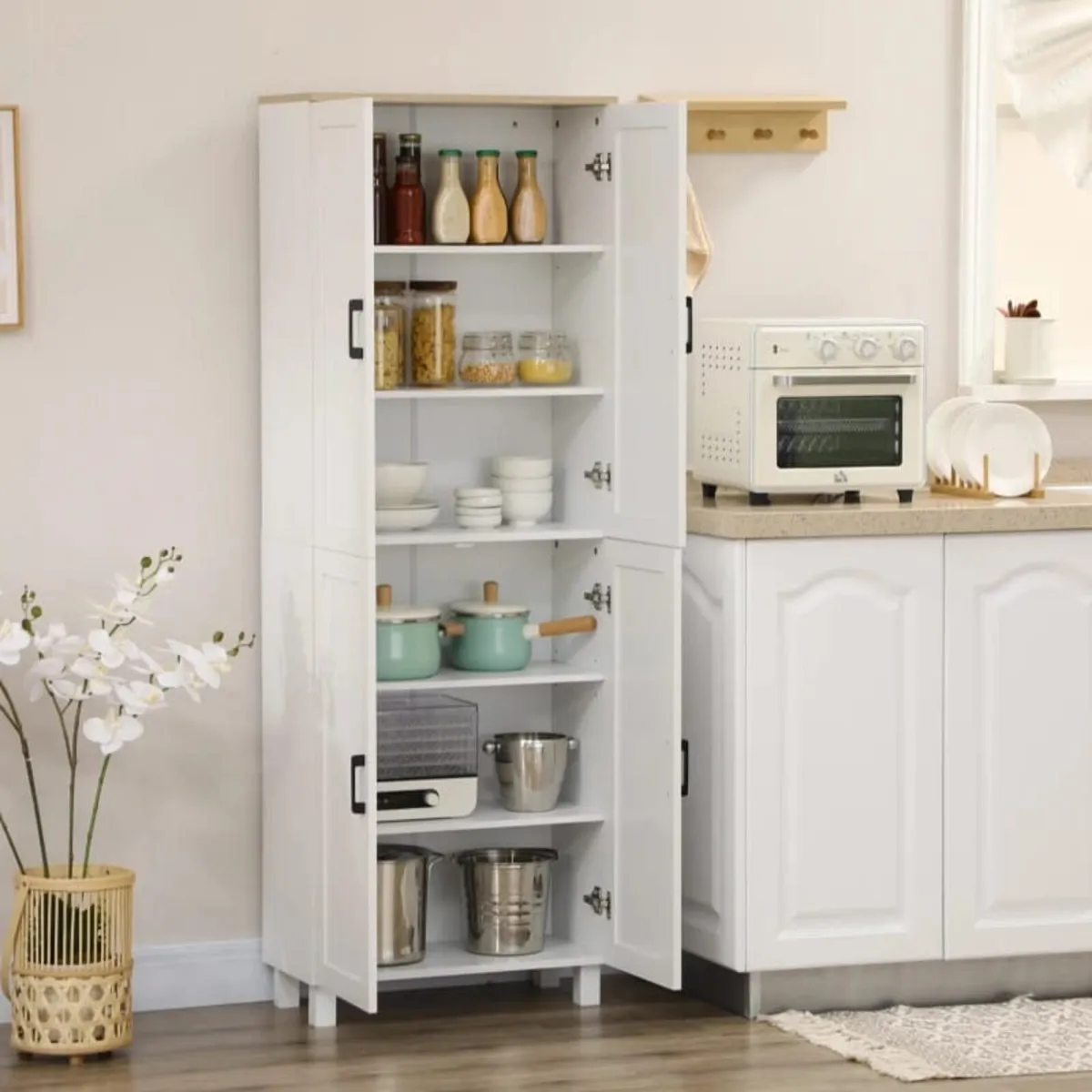 Kitchen Cupboard, 4-Door Storage Cabinet Organizer - Image 3