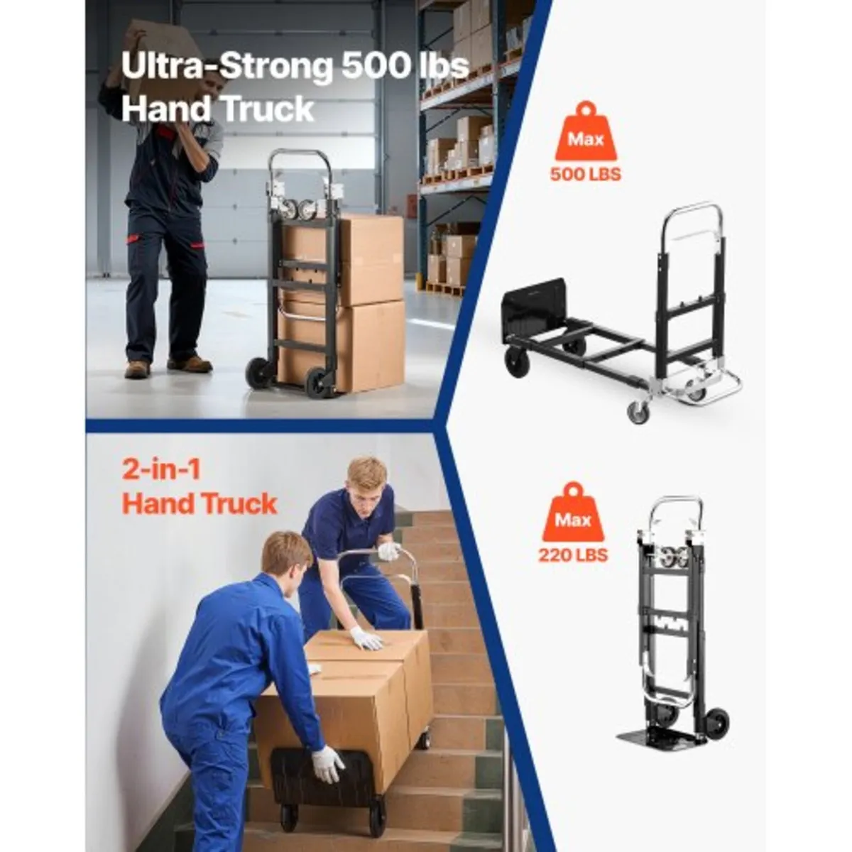 2 in 1 Folding Hand Truck, 226.9 kg Load Capacity - Image 4