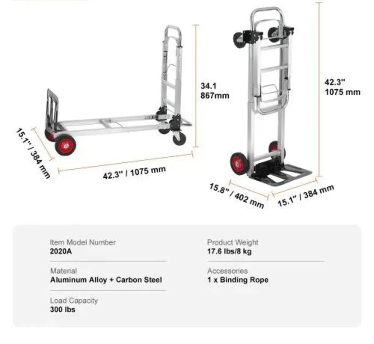 Aluminum Hand Truck, 2 in 1, 181.4 kg Load Capacit - Image 4