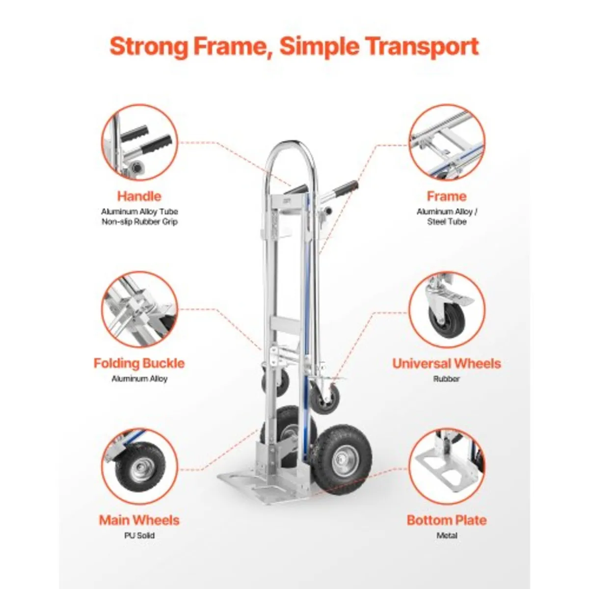 2 in 1 Hand Truck, 453.6 kg Load Capacity for 4-Wh - Image 3