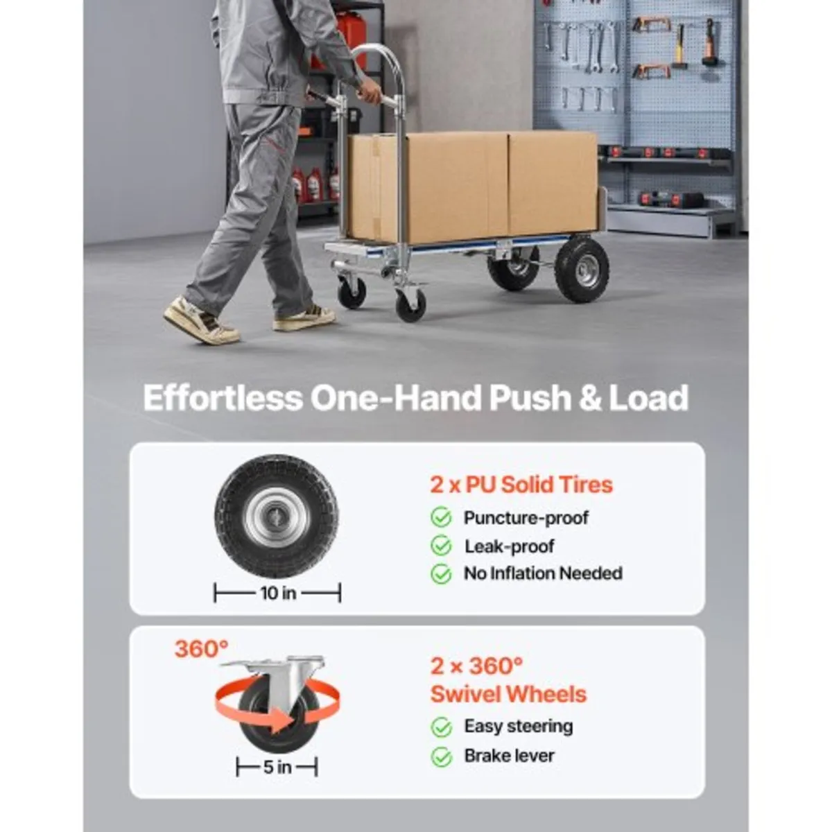 2 in 1 Hand Truck, 453.6 kg Load Capacity for 4-Wh - Image 4
