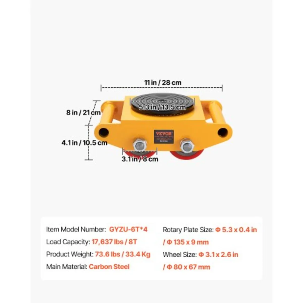 4PCS Machinery Skate Dolly, 17637LBS/8T Industrial - Image 2