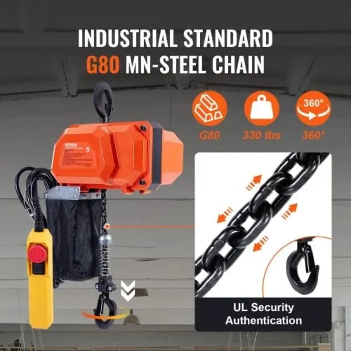 Electric Chain Hoist, 330 lbs Load Capacity, 10 ft - Image 3