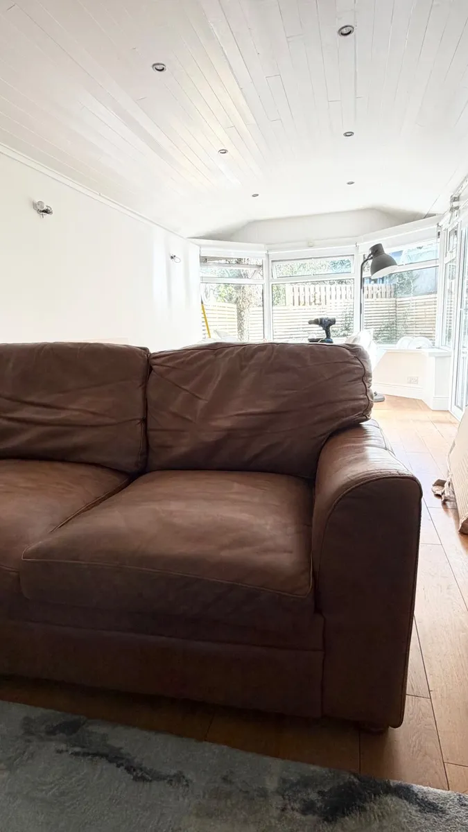 Free 2 seater brown leather couch - Image 2