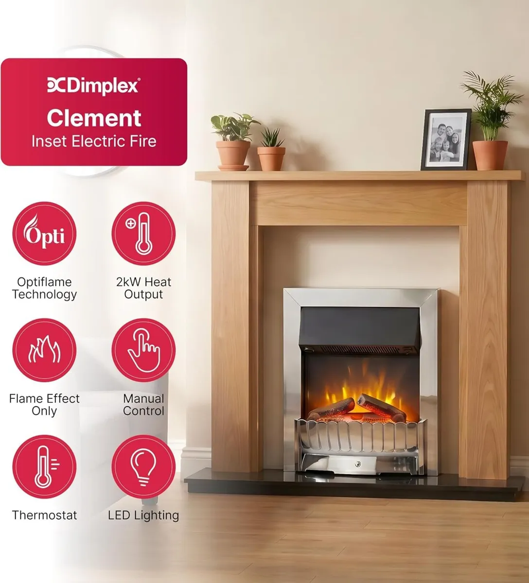 Clement Optiflame 2KW Inset Electric Fire Chrome - Image 2