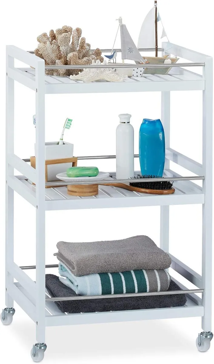 Bamboo Serving Cart 3 Tiers 360° Casters Stainless - Image 1