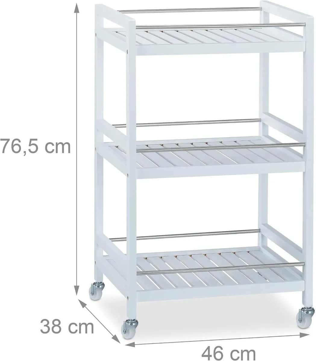Bamboo Serving Cart 3 Tiers 360° Casters Stainless - Image 4
