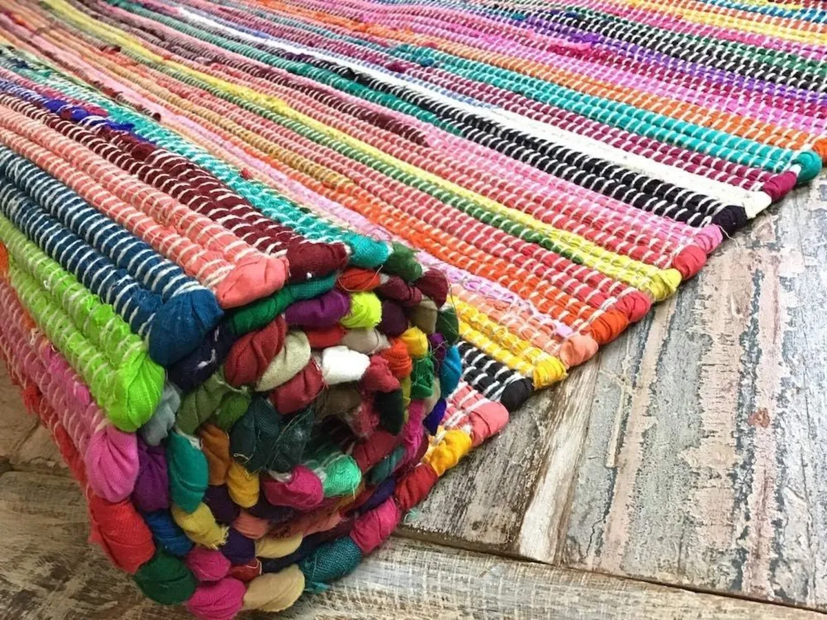 Small Runner Rainbow Eco Friendly Chindi Rag Rug - Image 3
