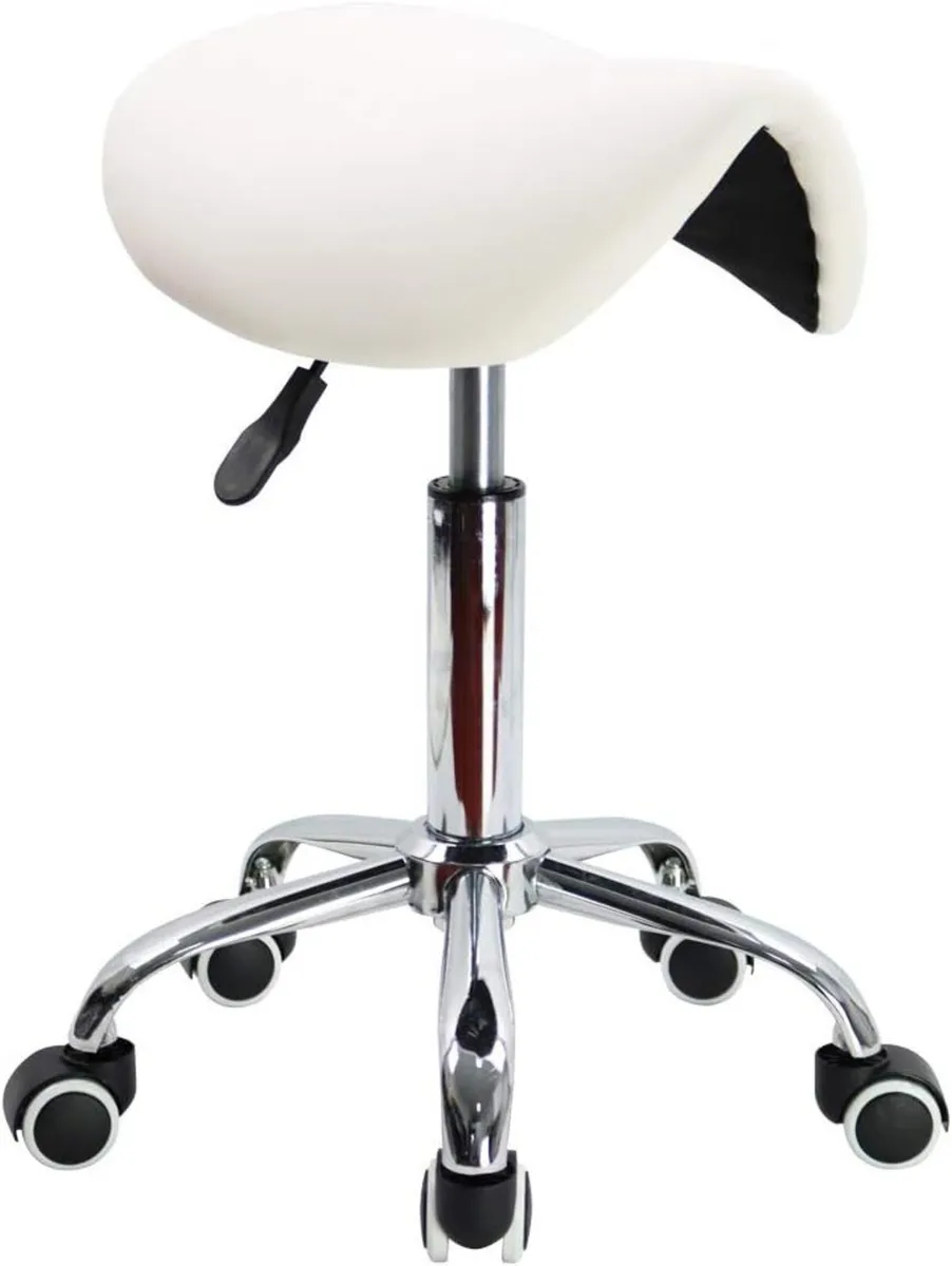 Rolling Saddle Stool PU Leather Swivel Adjustable - Image 1