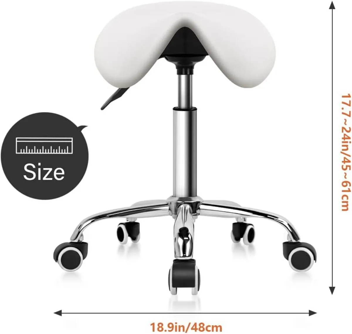 Rolling Saddle Stool PU Leather Swivel Adjustable - Image 3