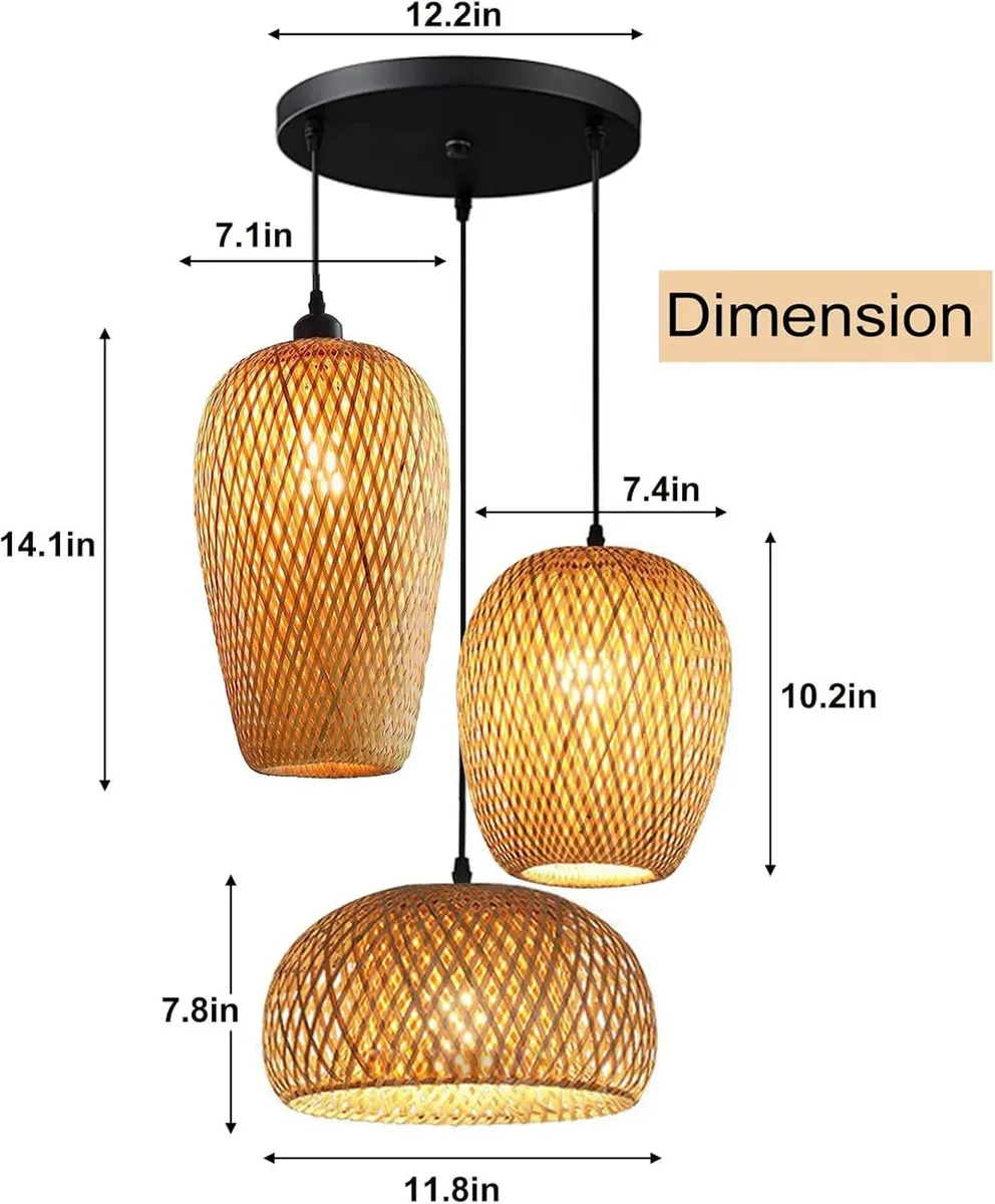 Bamboo Pendant Lights 3 Headlights E26 E27 - Image 2