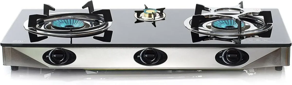 2-Burner Indoor Gas Stove with Black Glass Hob - Image 3
