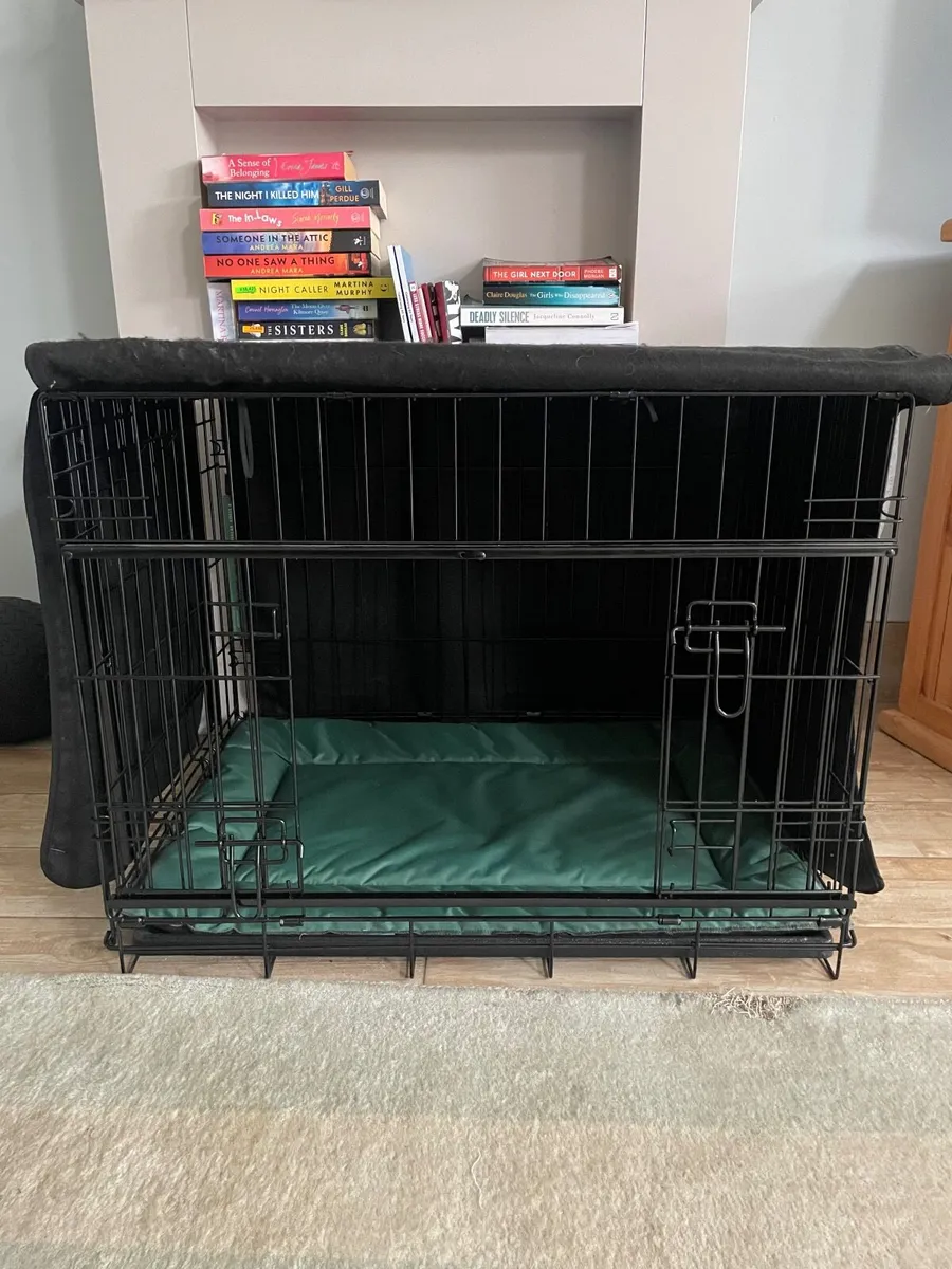 dog crate, mattress and cover for night time