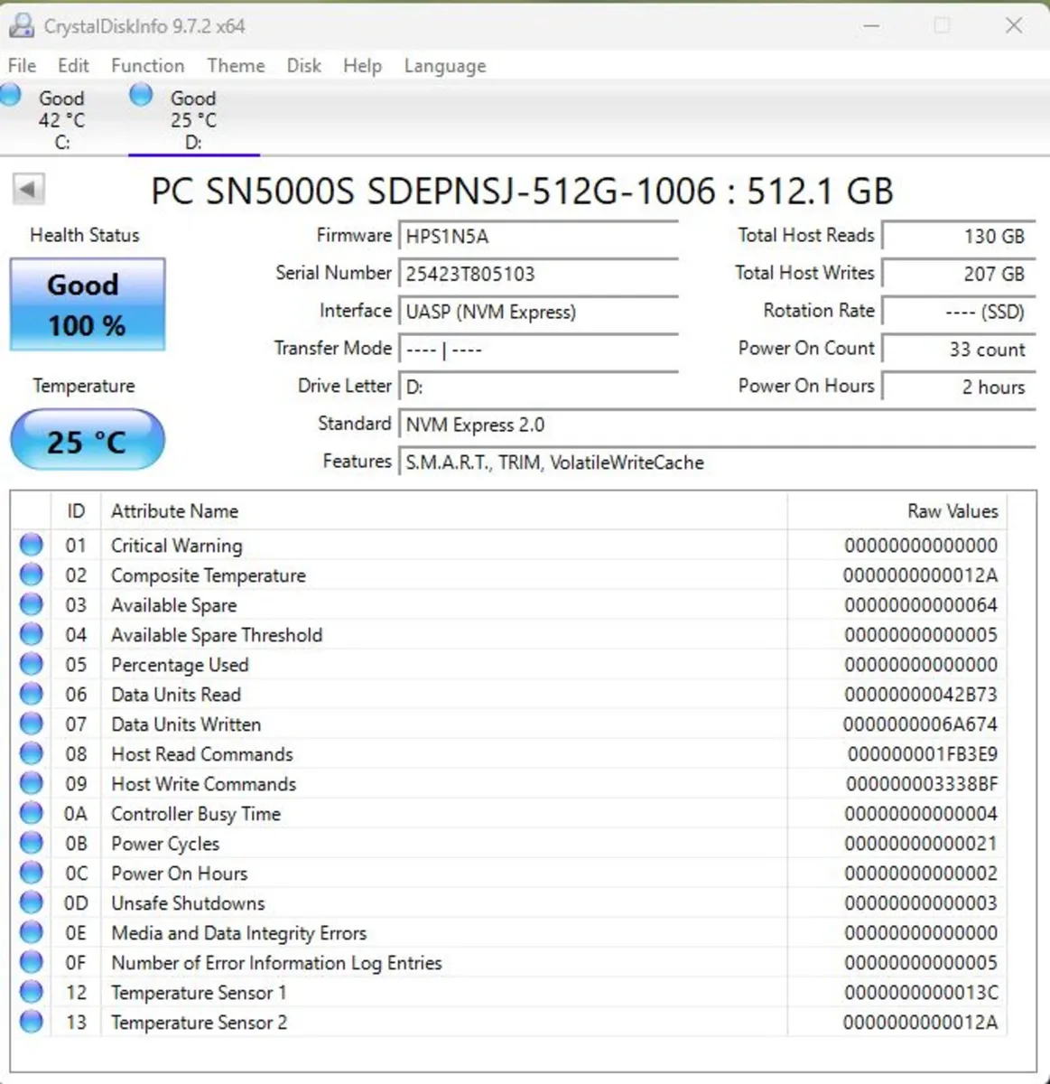 SN5000S NVMe - 512GB, M.2 2280 -6000MB/s /4200B/s