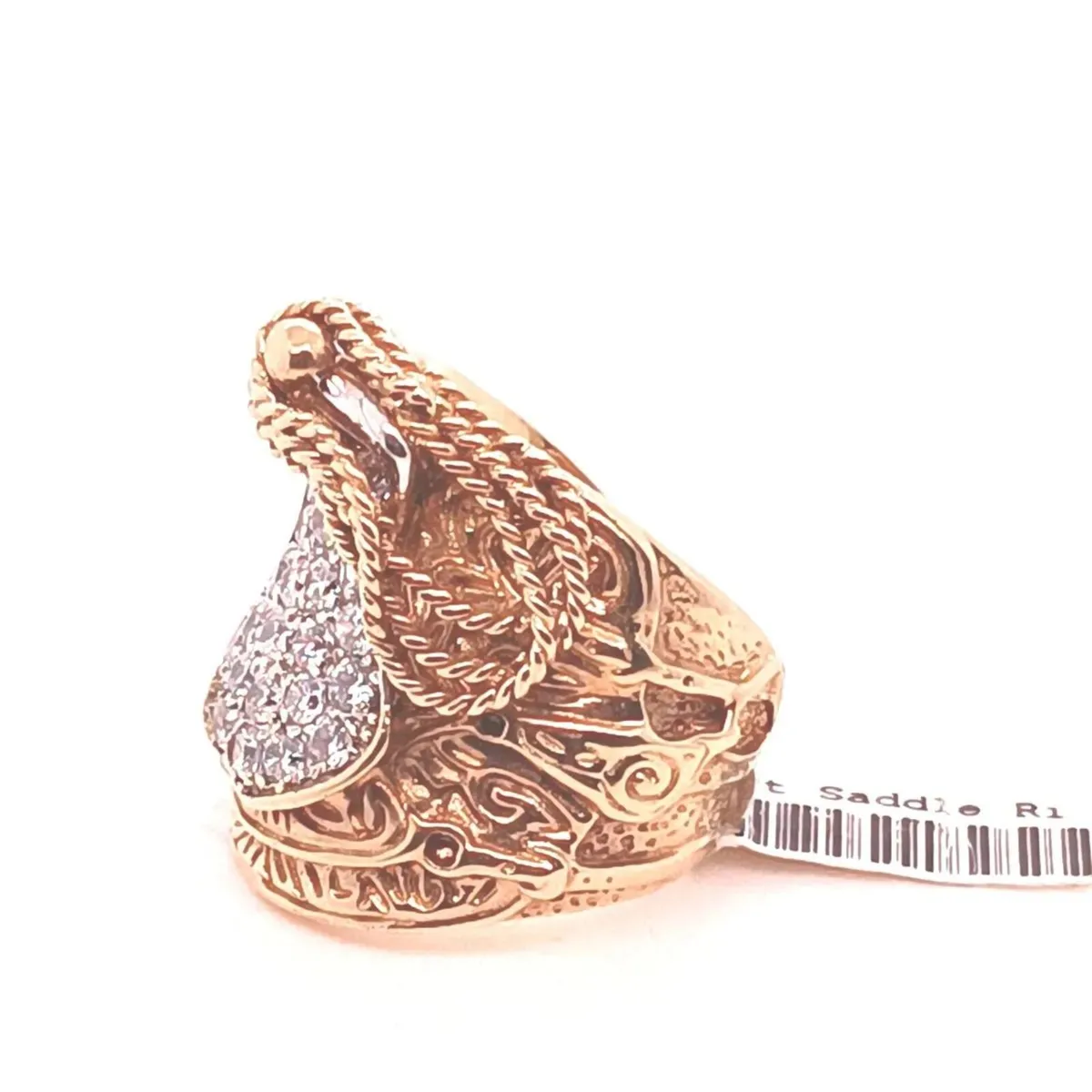 Large Heavy Saddle Ring, 9k Yellow Gold & Zirconia - Image 2