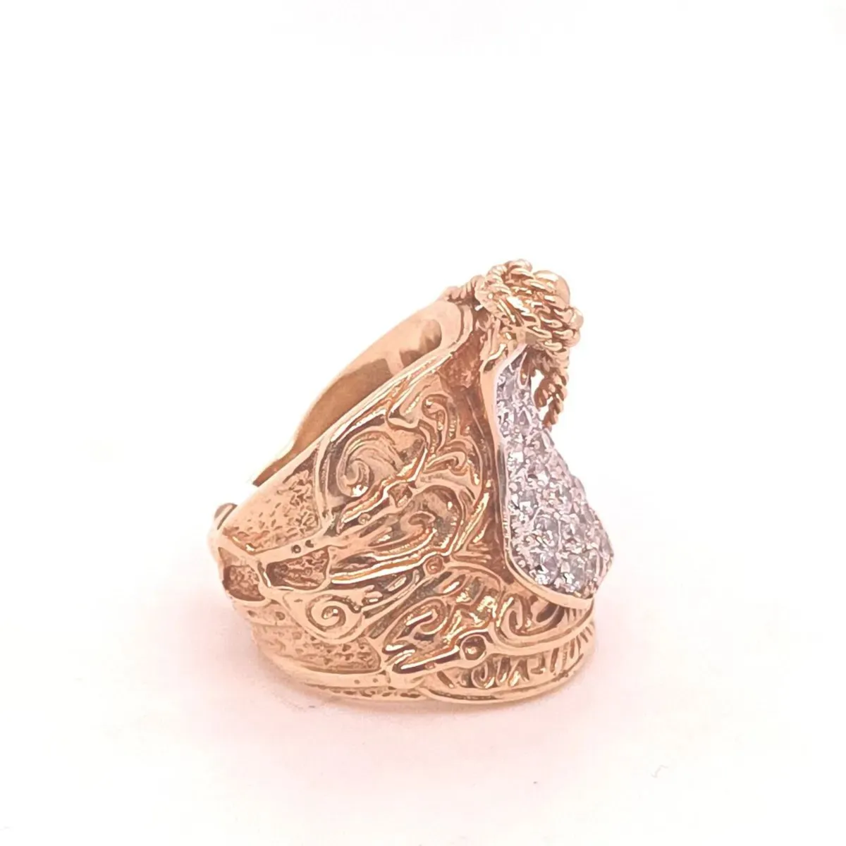 Large Heavy Saddle Ring, 9k Yellow Gold & Zirconia - Image 4