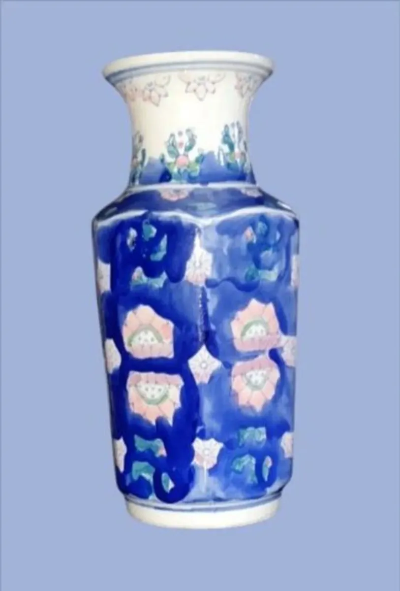 Vintage 10" Chinese Hexagonal Handpainted Vase - Image 4