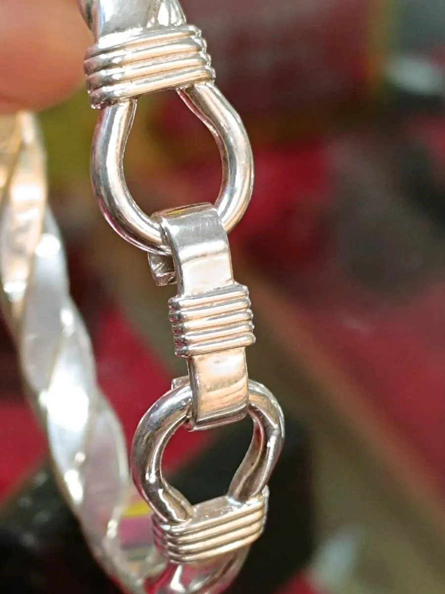 Large Silver Oval Twisted Bangle - Image 4
