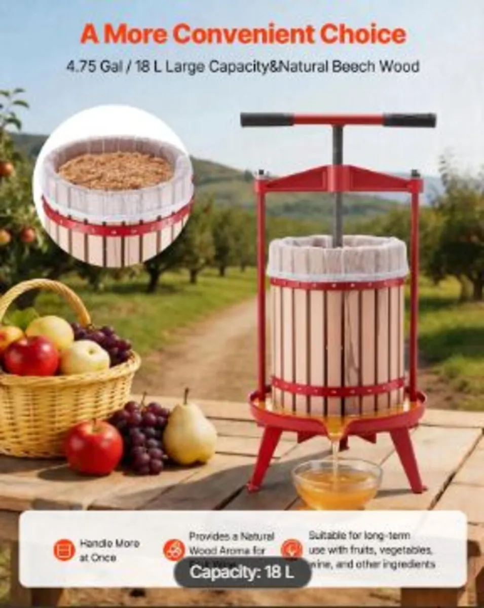 Fruit Wine Press, 4.75Gal/18L Manual Juice Maker - Image 2