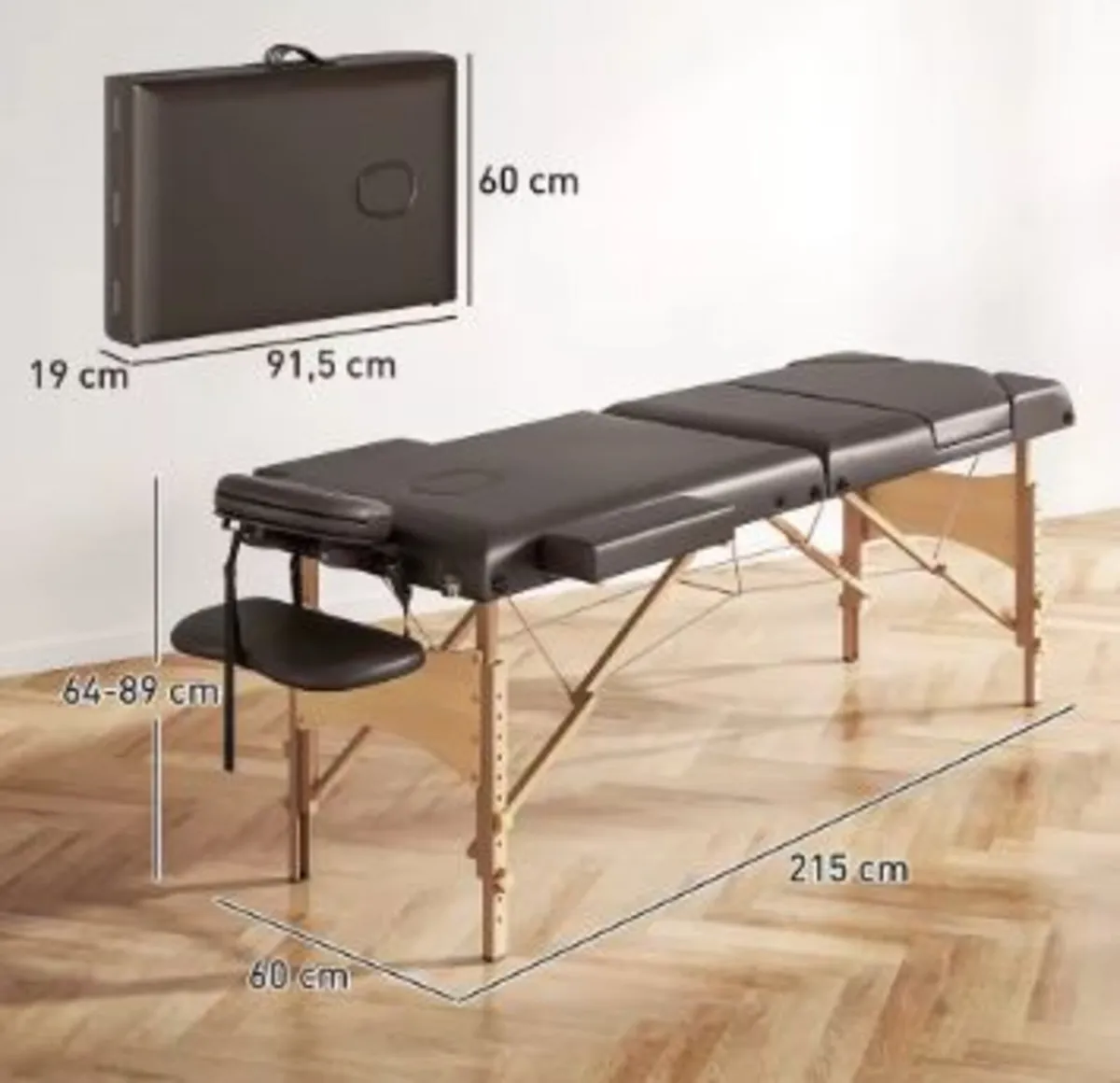 3-Zone Folding Wooden Massage Table with Adjustab - Image 2