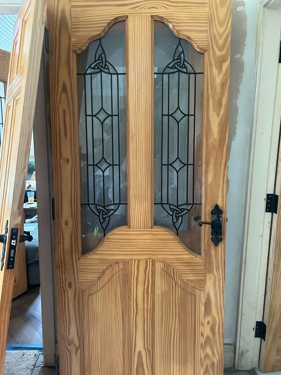 32” leaded glass pine door - Image 1