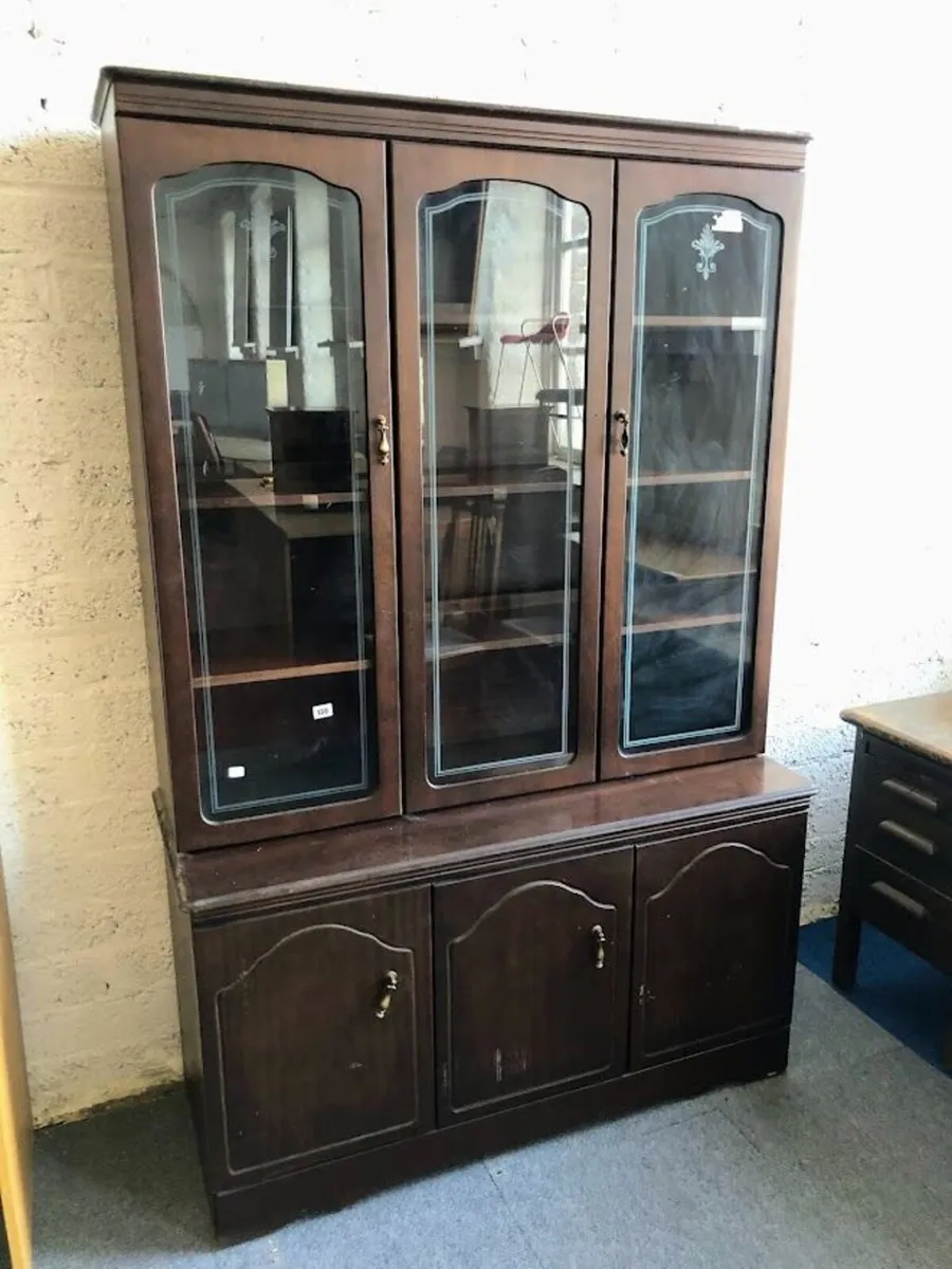 Antique Tall Glass Cabinet with Shelves - £120+VAT - Image 1