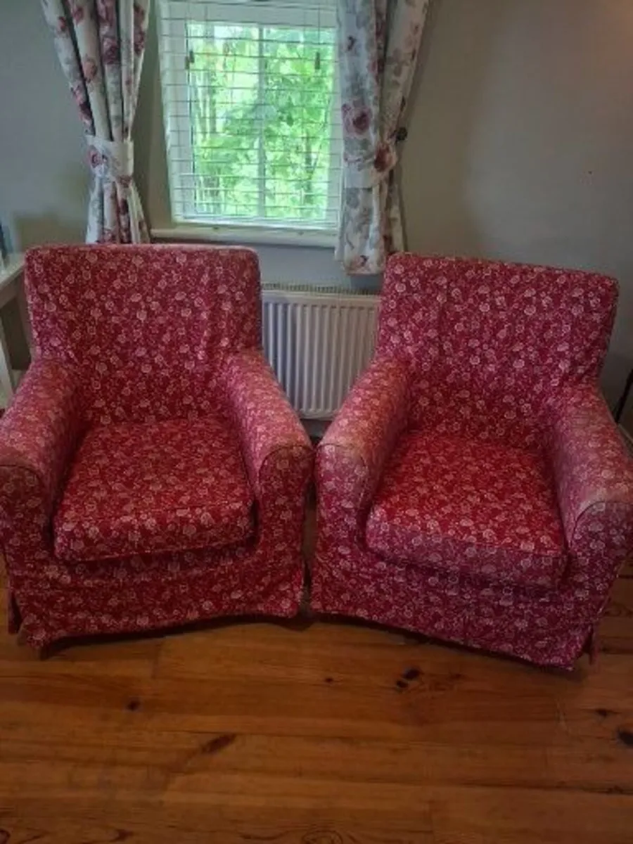 2 IKEA Jenny Lund Red & White Floral Armchairs - Image 3