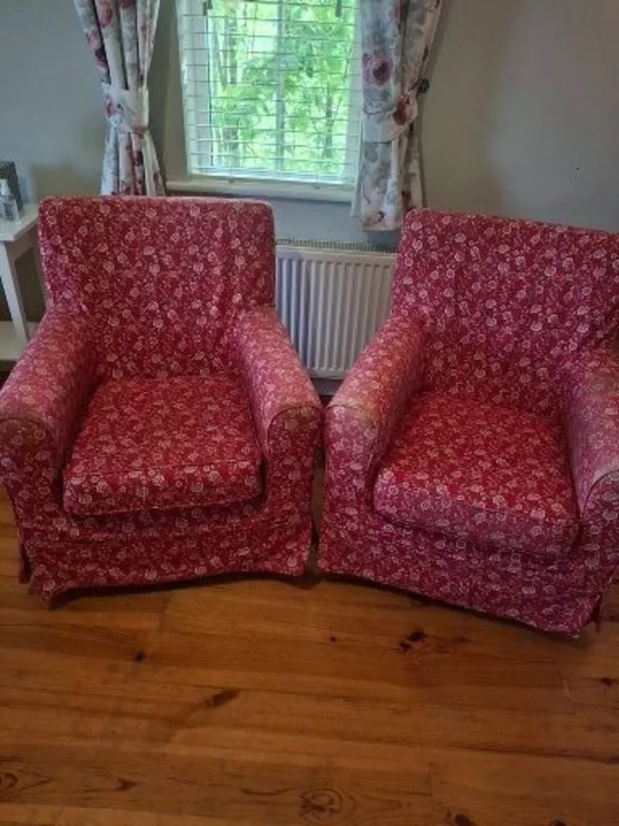 2 IKEA Jenny Lund Red & White Floral Armchairs - Image 4