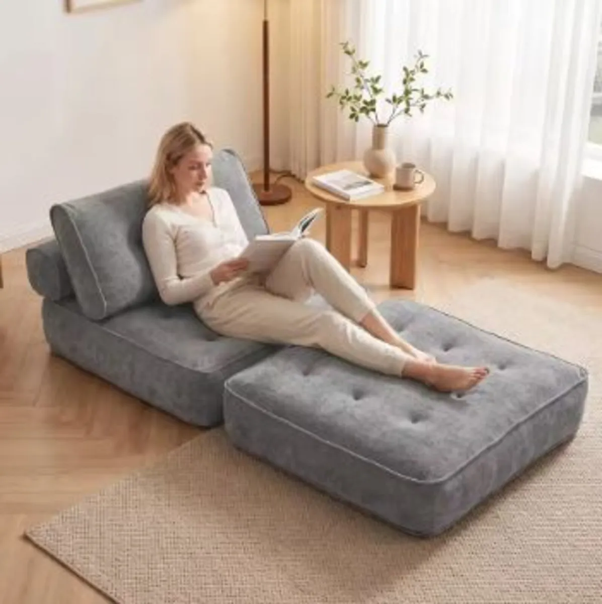 Light‑Grey 3‑in‑1 Convertible Single Sleeper Chair - Image 1