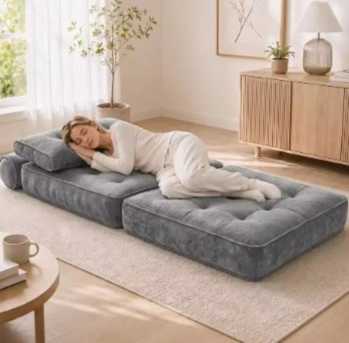 Light‑Grey 3‑in‑1 Convertible Single Sleeper Chair - Image 2