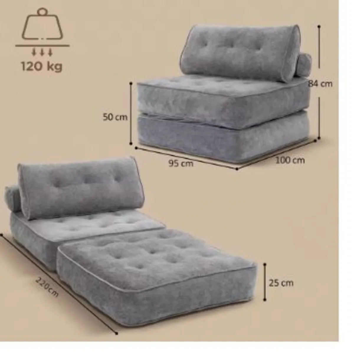 Light‑Grey 3‑in‑1 Convertible Single Sleeper Chair - Image 4