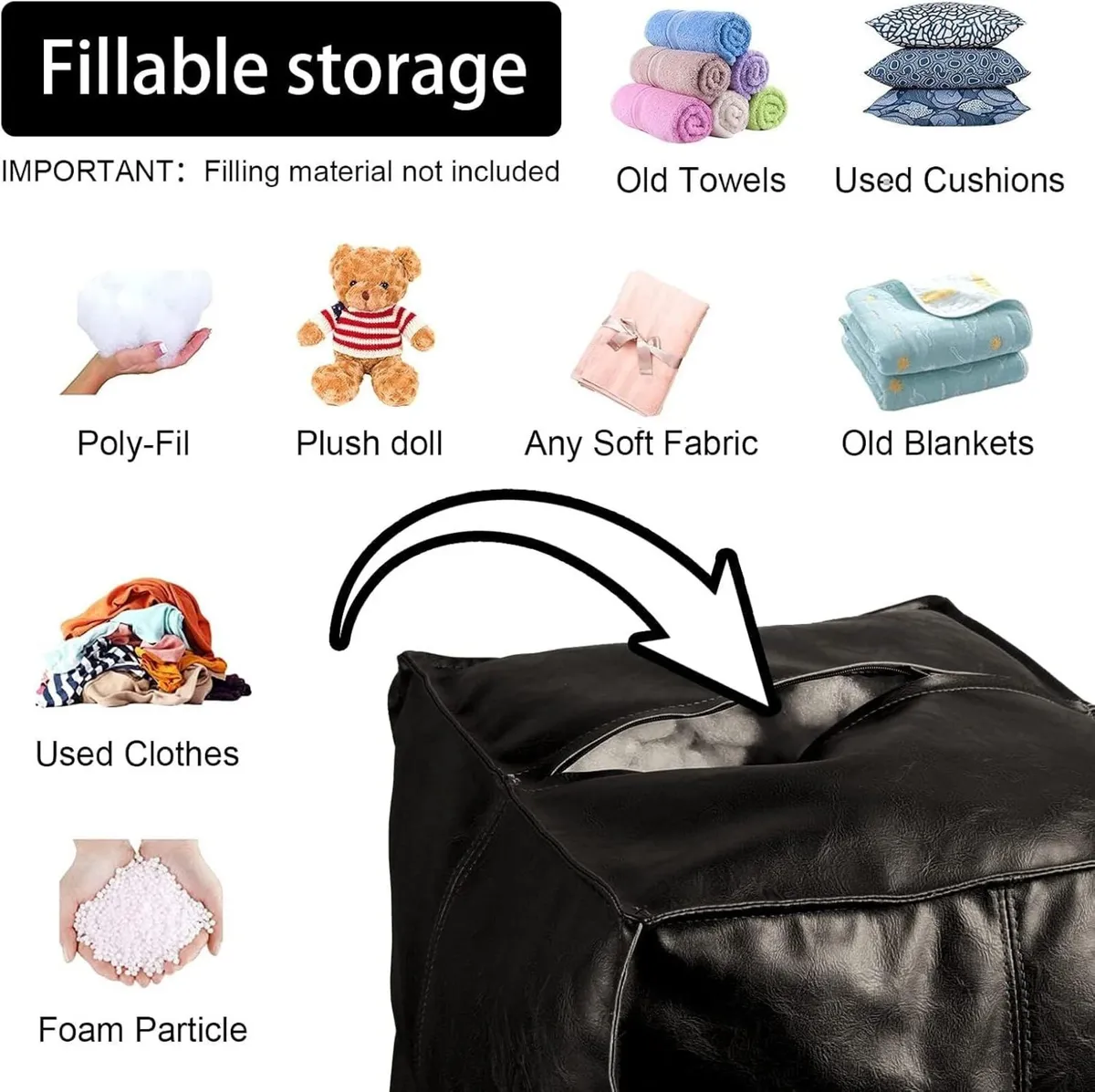 Unfilled Bean Bag Cover Brown Pouffe Medium - Image 2